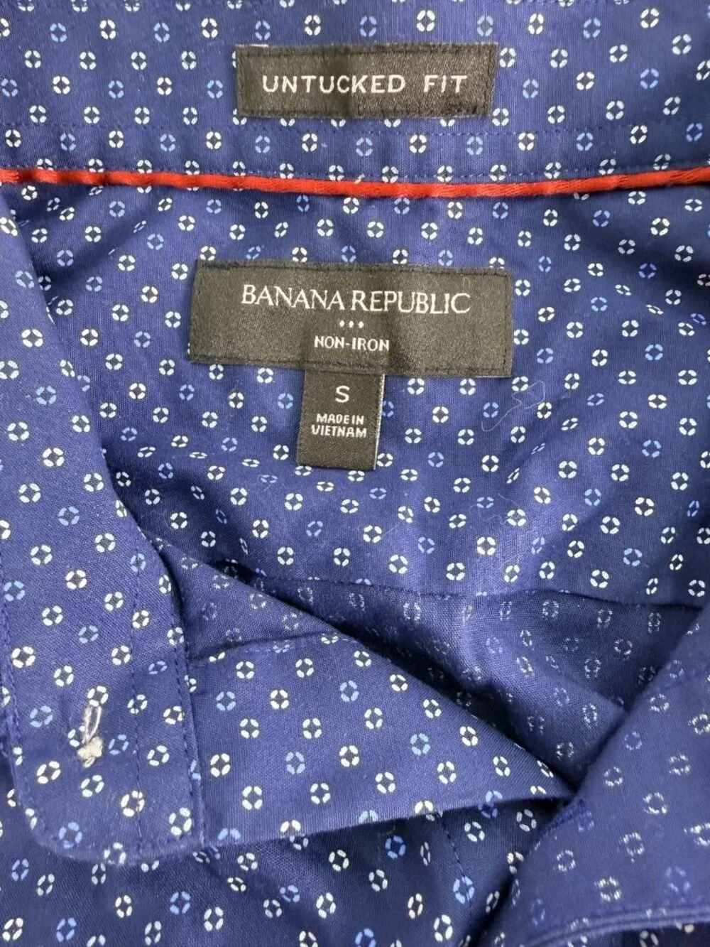 Banana Republic Men's S Untucked Fit Non-Iron Blue Geometric Button Down Shirt